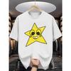 Мужская хлопковая футболка Smiling Star Милый мультяшный узор с принтом лица желтой звезды Чистый хлопок Премиальное качество печати Прочная Повседневная Мода