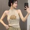 Hot Girl Slim Fit Jacquard Halter Vest Women's Inner Base Layer Sleeveless Knitted Top Summer Short High-waist Top
