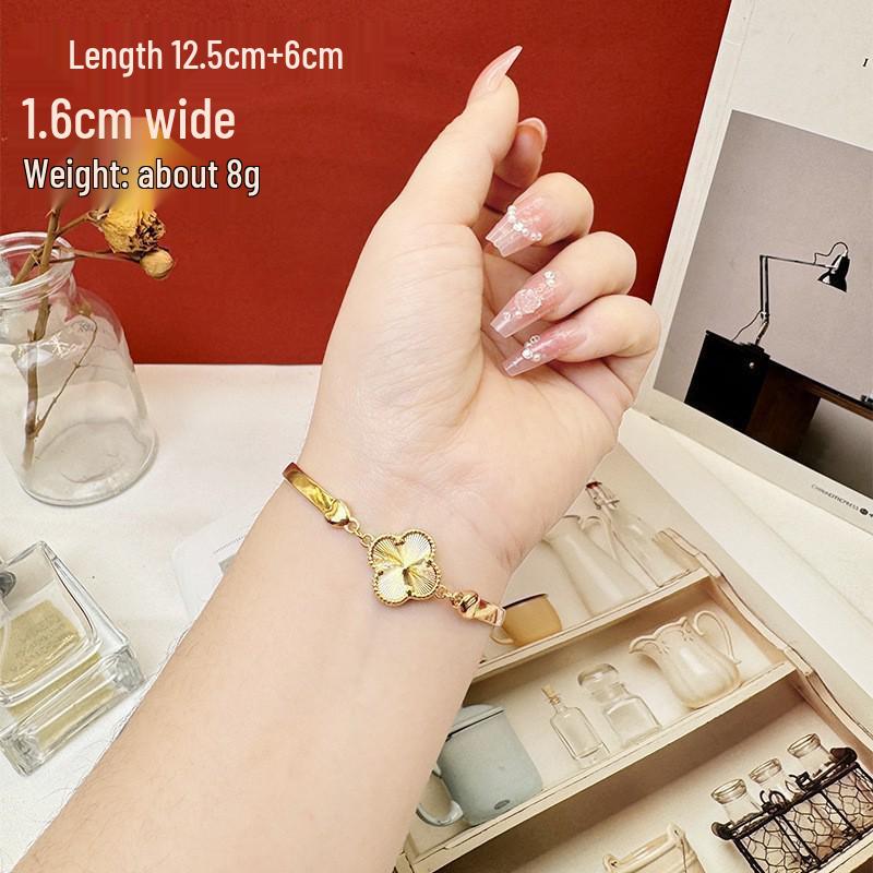 Вьетнамский набор из ожерелья-клевера с золотым покрытием, кольца и браслета с пятью цветами