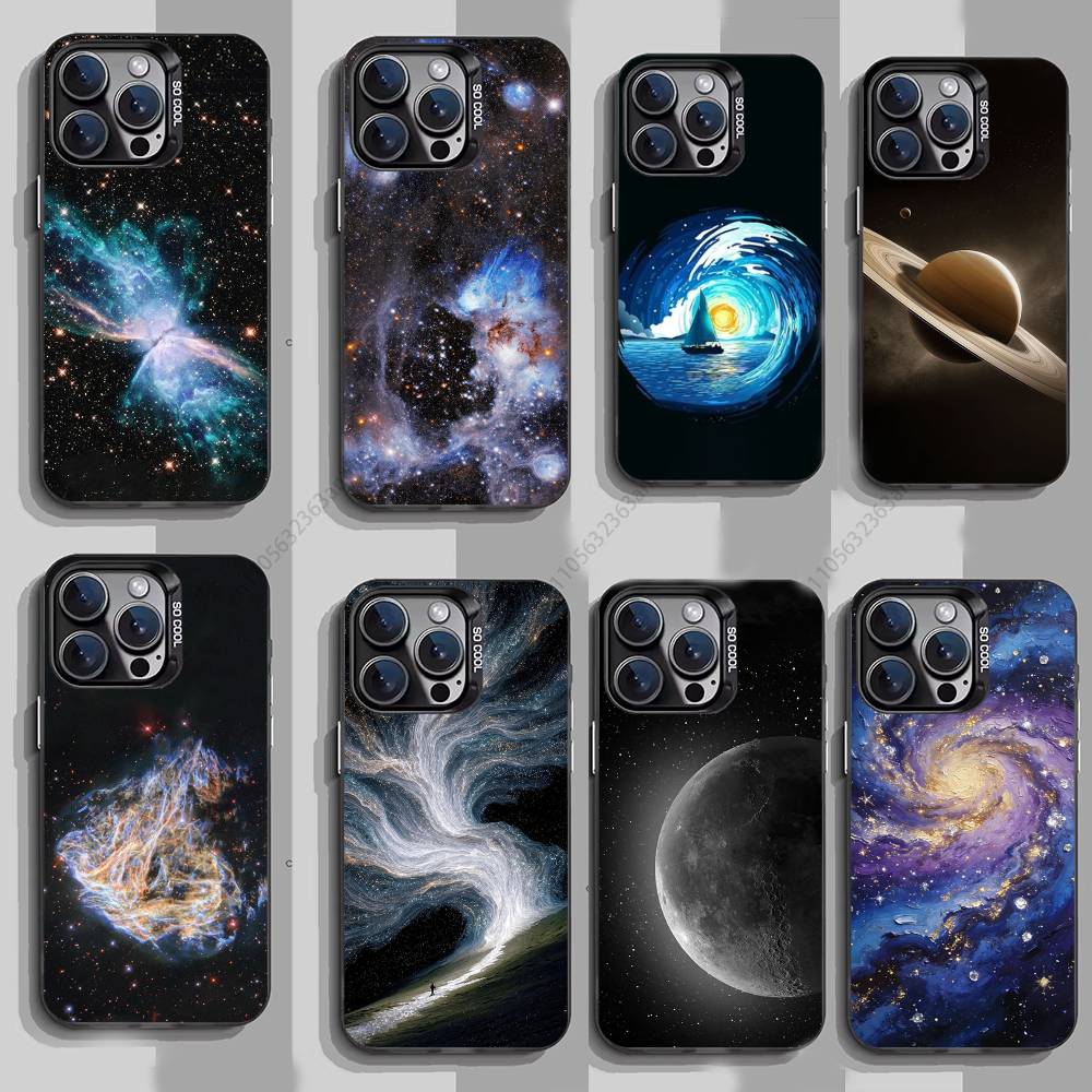 Чехол для телефона 'Лунная Галактика Вселенная' для iPhone 17,16,15,14,13,12,11, Pro, Max, Plus, Mini, X, XS, XR, 8, S, SE, Мягкий Черный Чехол