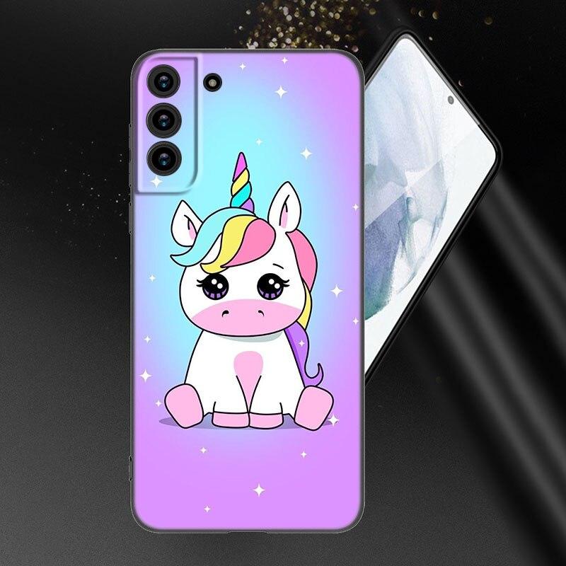 Милый чехол для телефона Rainbow Unicorn для Samsung Galaxy S20 S21 FE S22 Ultra S10 Lite S10E S9 S8 Plus S7 Edge из мягкого ТПУ черного цвета