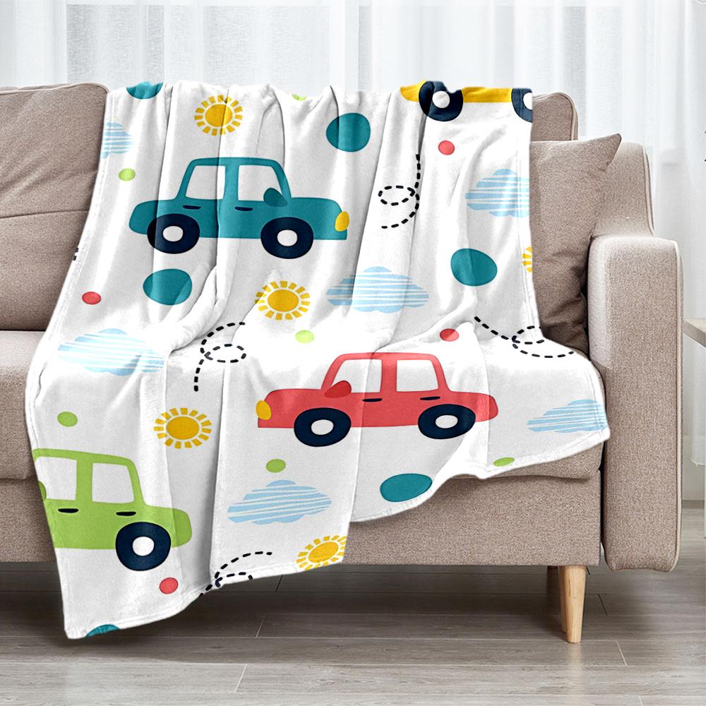 Cute Cars Theme Printed Blanket - Perfect for Couch, Bed, Travel & Outdoor Use | Machine Washable, Cozy & Durable.
