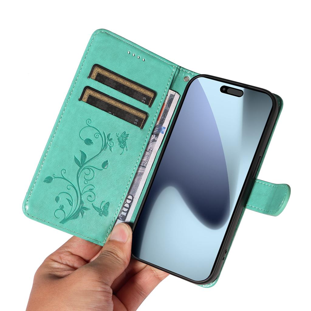 For iPhone 17 Pro PU Leather Cases Flower Pattern Wallet Stand Phone Cover with Strap