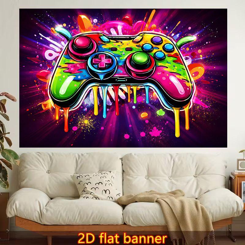 Wall Tapestry Neon Graffiti Game Controller Tapestry Colorful Splashing Ink Game Theme Printing Print Tapestry