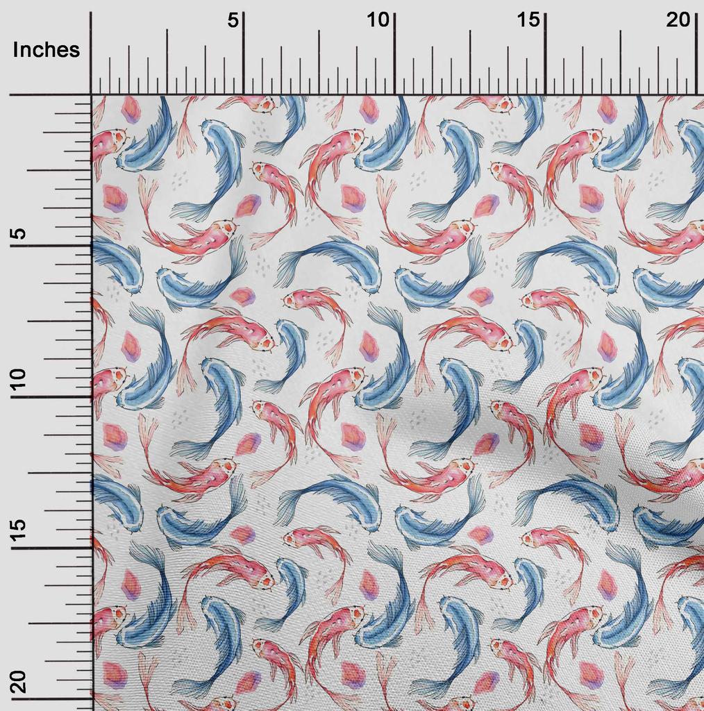 oneOone Cotton Flex Bluish Violet Fabric Asian Japanese Koi Fish Fabric for Sewing Printed Craft Fabric by The Yard 40 Inch