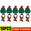 10/50PCS Mini Knitted Santa Hat Scarf Red Christmas Doll Accessories Wine Bottle Cover DIY Craft Xmas Tree Holiday Decoration