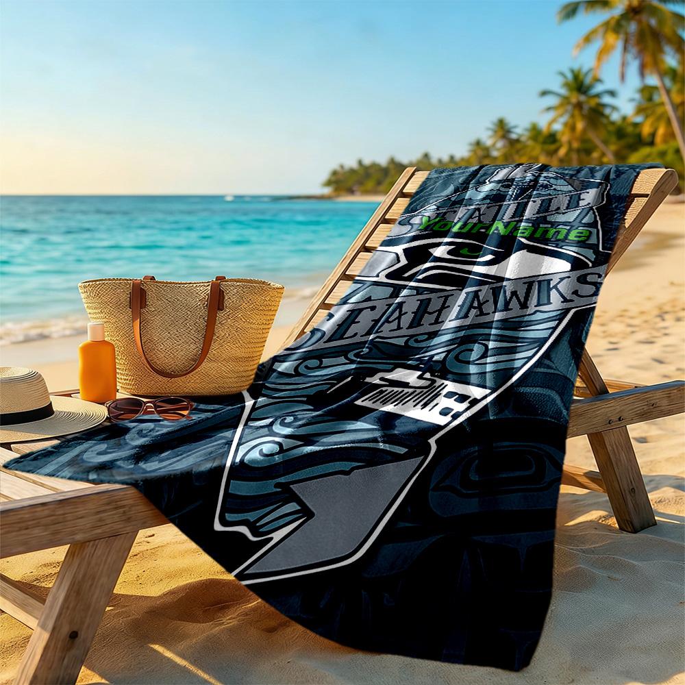Seattle Seahawks Customize Your Name Beach Towel Quickdry Soft Microfiber Suitable For Sports Travel Swimming Yoga Bathroom Beach And Pool