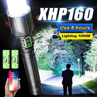 Мощный фонарик с дальним выстрелом 1000 м, зумируемый фонарик XHP160, водонепроницаемый фонарик, перезаряжаемый фонарик, супер яркий фонарь