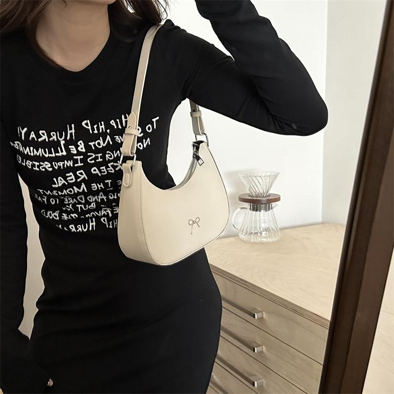 Crescent Shoulder Bag PU Leather Hobo Handbag Cute Bow Tote Bag Purses Underarm Purse for Women Girls