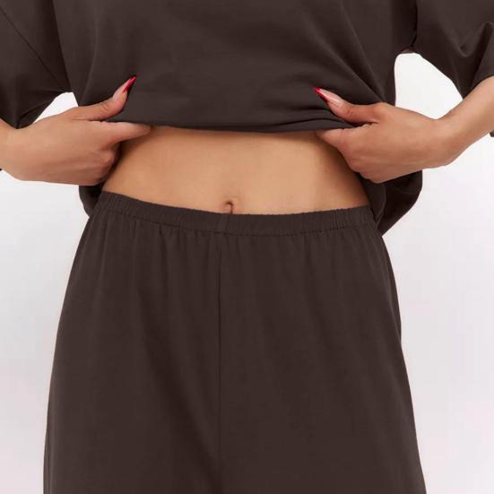 Женские костюмы из 2 предметов, повседневный пуловер с коротким рукавом, свободный топ и брюки с широкими штанинами, летний домашний спортивный костюм