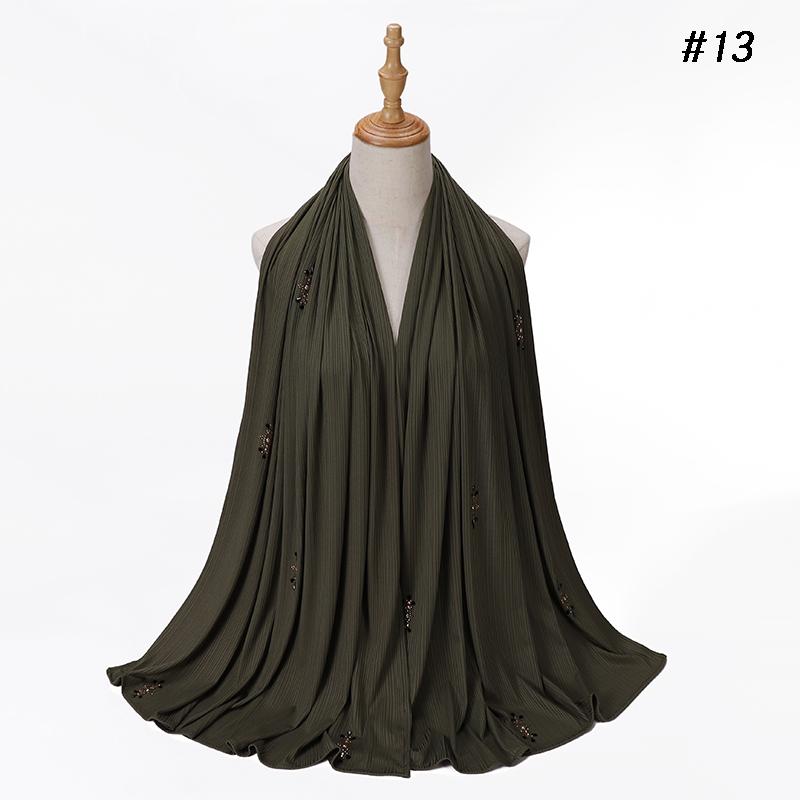 Модный фактурный трикотажный хиджаб Мусульманский однотонный шарф Креповый хиджаб со стразами Мягкие исламские шали Платки Повязка на голову для женщин