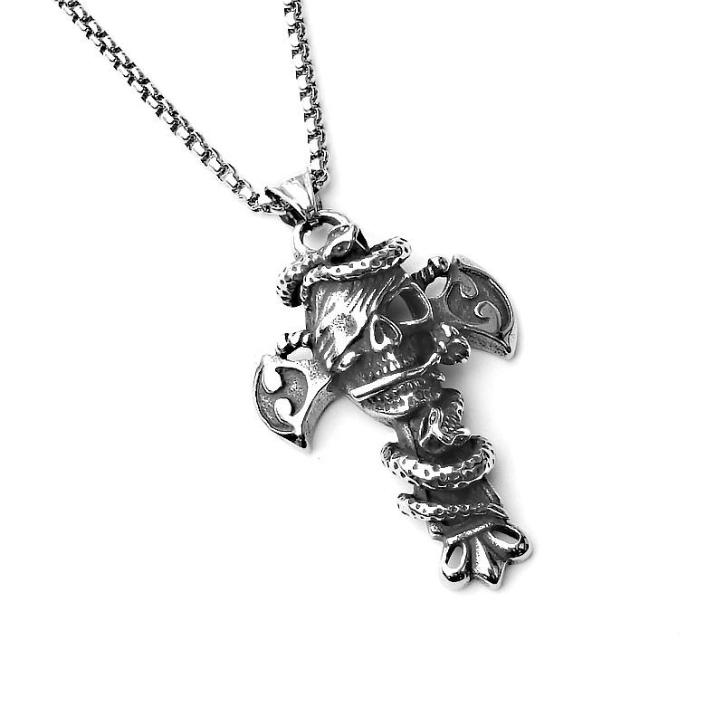 Титановый кулон в виде черепа с крыльями ангела, винтажное ожерелье из нержавеющей стали с крестом, аксессуары для мужчин и женщин