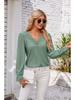 2024 Women's Solid Color V-Neck Long Sleeve Casual Loose T-Shirt
