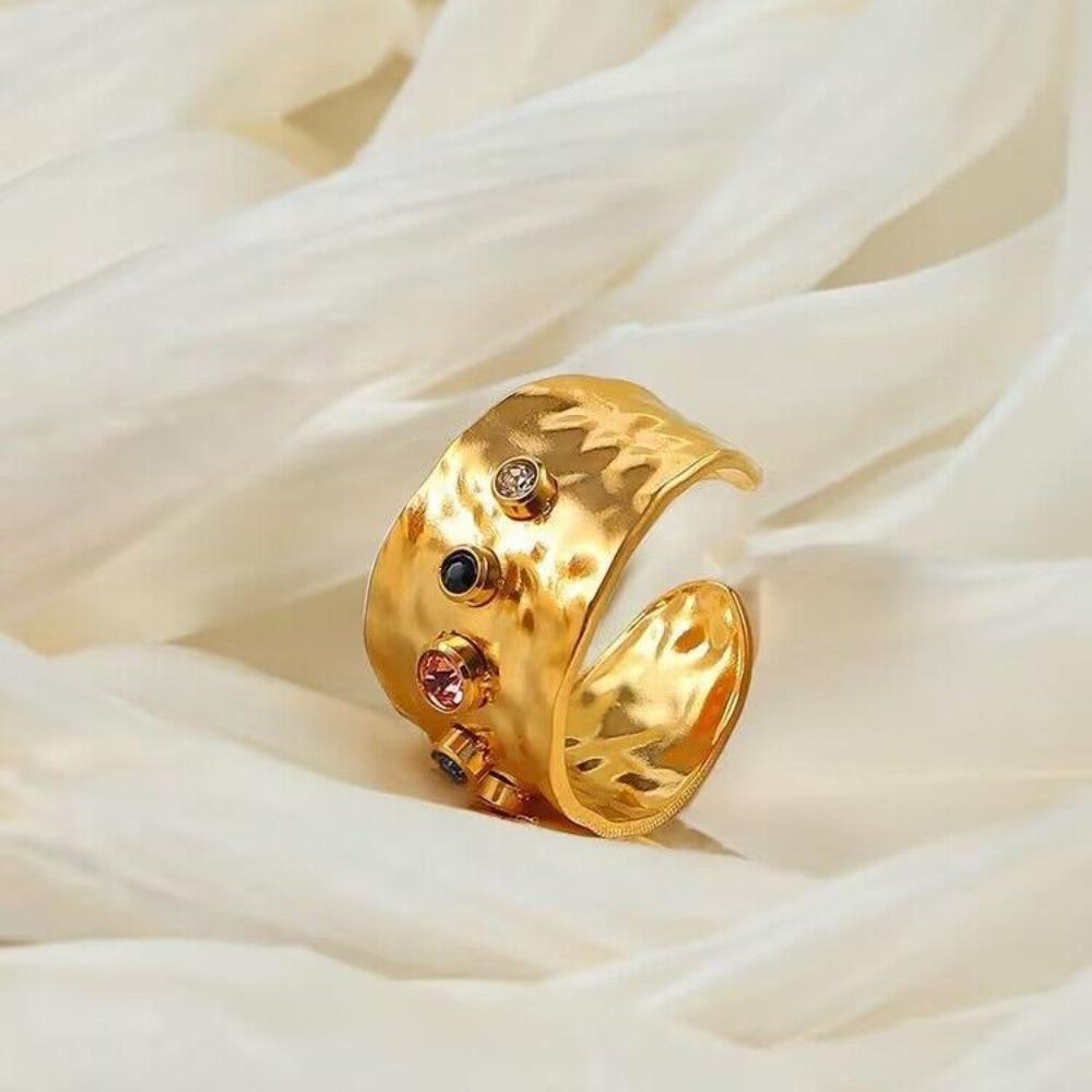 Gold Colorful Ring Stainless Steel High-grade Zircon Ring New Colored Zircon Earrings