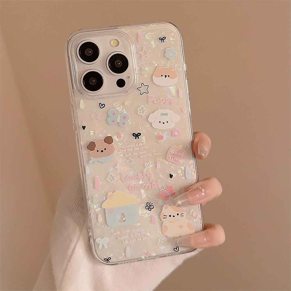 Applicable Ins Cartoon Fun Puppy Sticker Apple 15pro Max Mobile Phone Case 16 Shell Iphone15 Soft 11