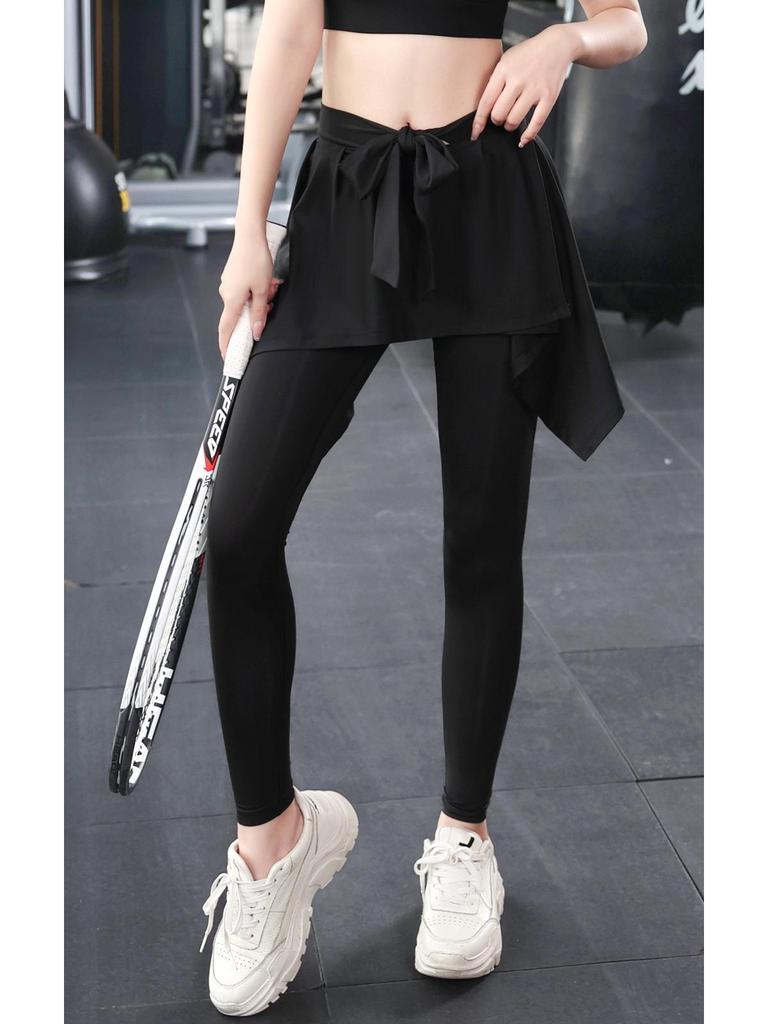 Женские брюки-юбка для йоги с высокой талией - Утягивающие, дышащий ледяной шелк, стиль из двух частей для бега и фитнеса