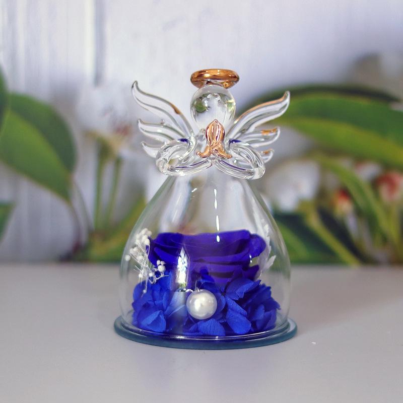Little Angel Eternal Rose Glass Dome Ornament - Preserved Flower Gift for Christmas & Valentine's Day