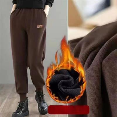 Осенне-зимний стиль, плюшевые и толстые теплые брюки, женские свободные и теплые повседневные спортивные брюки с высокой талией