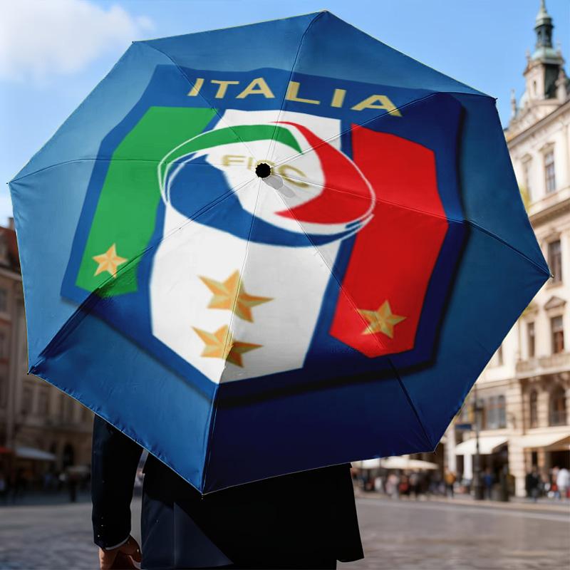1PC Italian Football Crest Printed Umbrella Folding umbrella, automatic umbrella 8-Frame for Travel, camping Fan gifts Christmas Gifts