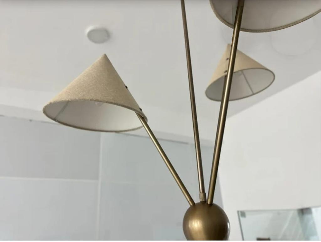 Подвесной светильник с 3 тканевыми абажурами, стиль Mid Century Modern, сырая латунь, люстра-спутник