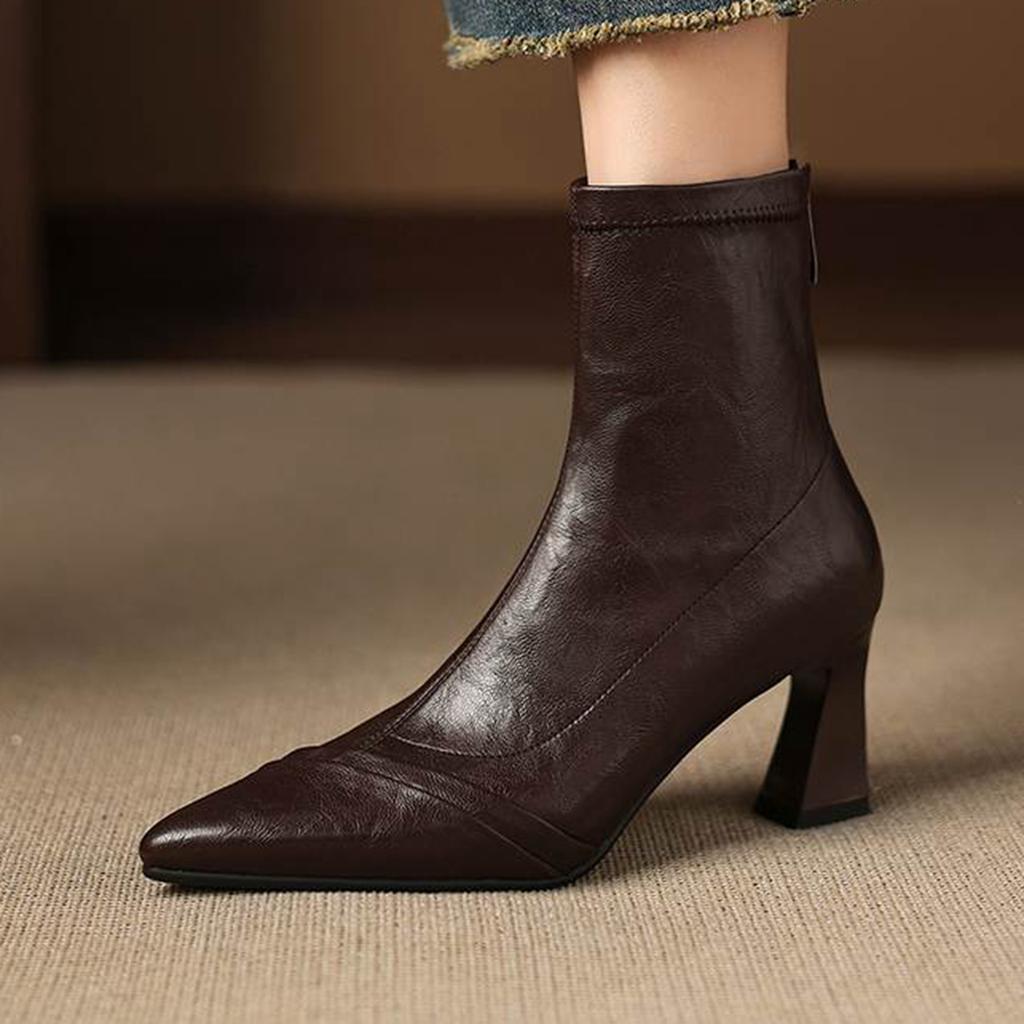 Krazing Pot Микрофибра Острый носок Тонкий высокий каблук Современные ботинки Размер 42 Молния Большой размер Женские Эластичные ботильоны