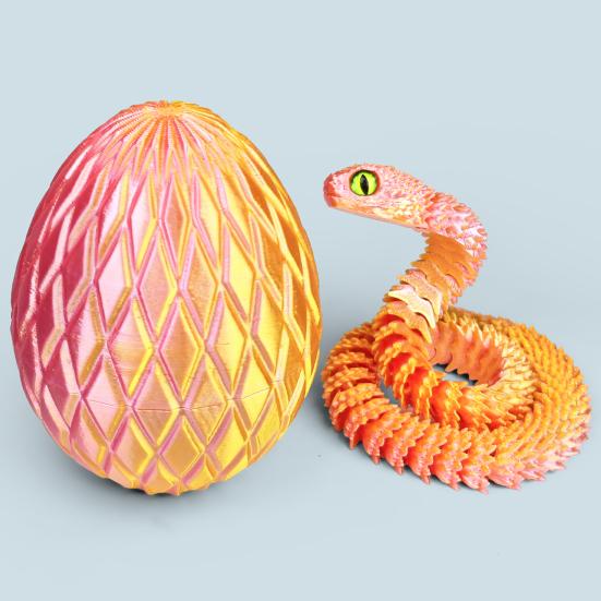 Яйцо змеи с напечатанной на 3D-принтере змеей внутри Подвижные суставы Фигурка змеи Шарнирная змея Настольная игрушка-непоседа Украшение Орнамент