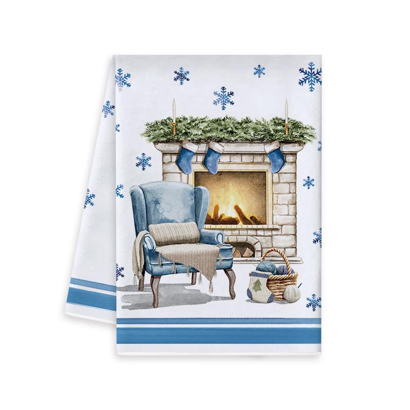 Blue Christmas Kitchen Towel & Dishcloth Combo Set