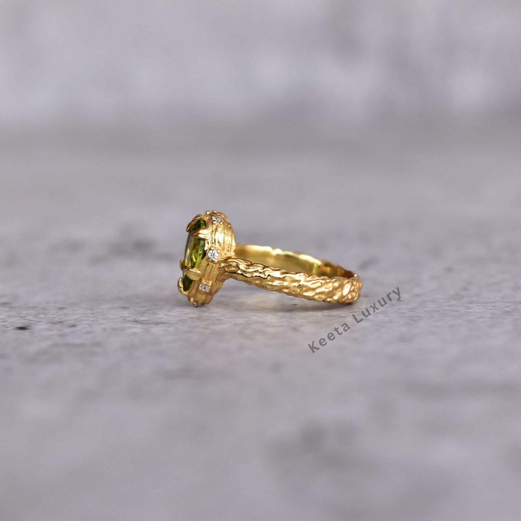 Genuine Peridot ring Natural Peridot pear cut Engagement Ring Gemstone Twig RingGreen peridot 14k gold ring for Women Unique gift