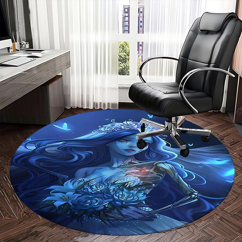 Zombie Bride Horror Theme Ethereal Blue Butterfly Chair Mat Round Carpet for Home Decor, Office, Living Room, Bedroom Gift0168b