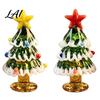 Solid Glass Craftsmanship Pieces Handmade Mini Christmas Tree Figurine Blown Tabletop Ornament with Decor Star Topper Desktop for Home Window Mantel