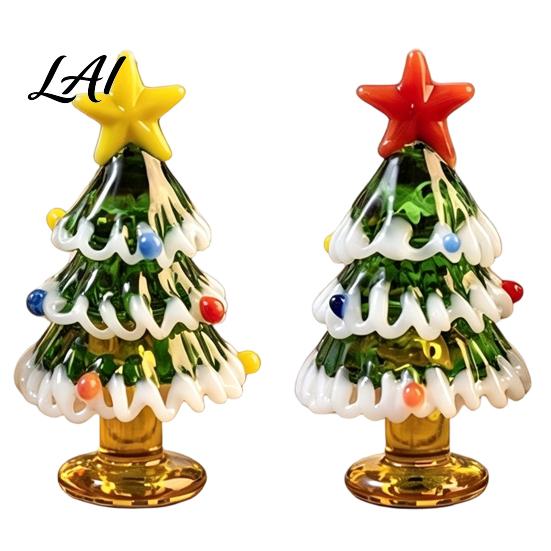 Solid Glass Craftsmanship Pieces Handmade Mini Christmas Tree Figurine Blown Tabletop Ornament with Decor Star Topper Desktop for Home Window Mantel