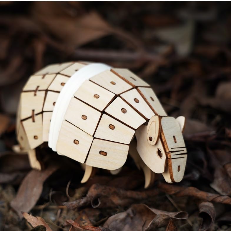 Tsukurun 3D Wood Puzzle with Japanese Instructions Species desu® (Endangered Series Armadillo)