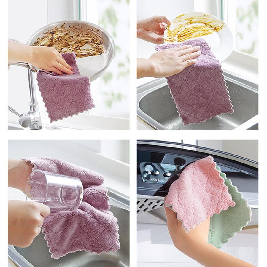5/10Pcs Kitchen Towel Double-sided Dish Cloth Super Absorbent Microfiber Tableware Household Cleaning Towel