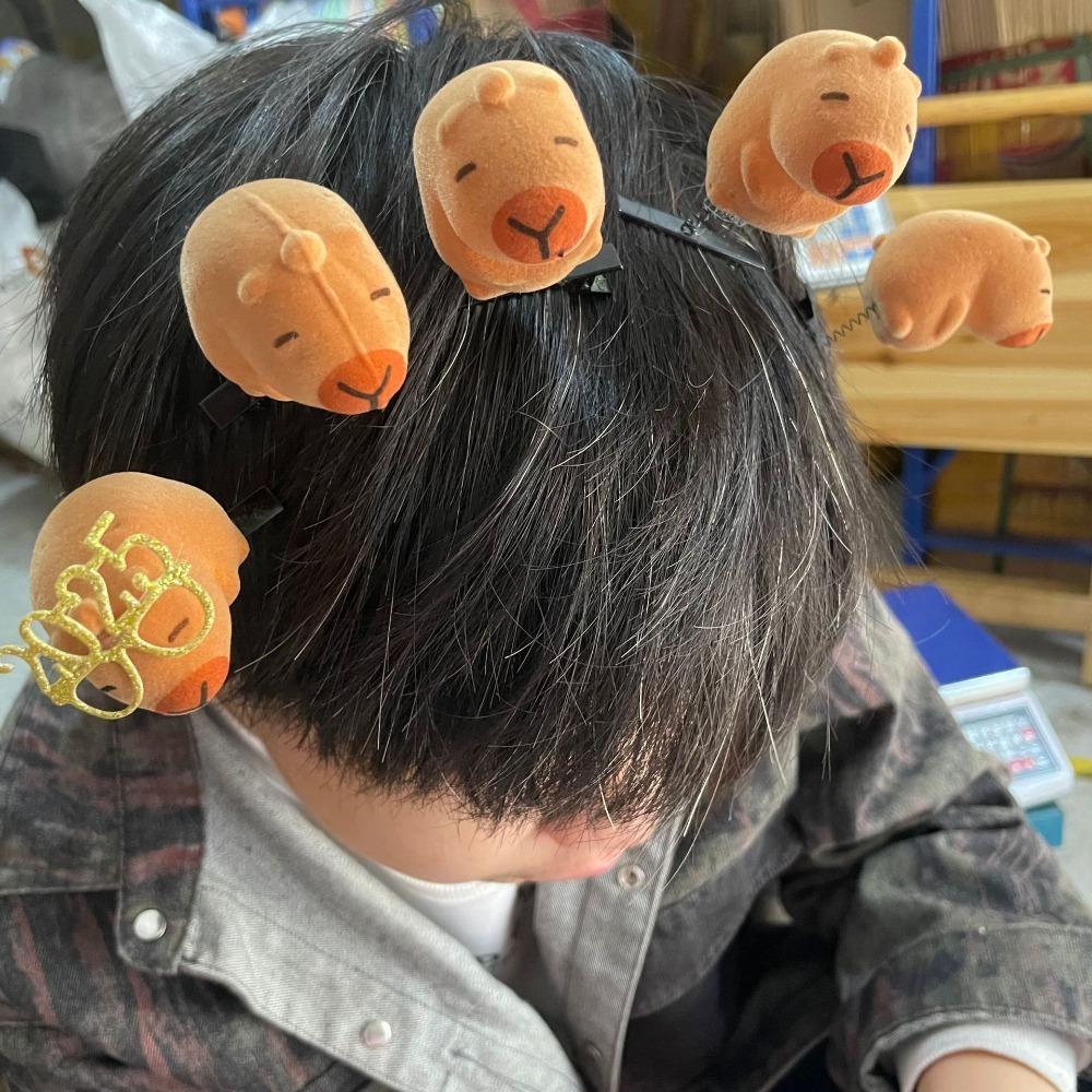 10pcs/set Flocking Spring Hair Clip Zinc Zinc Alloy Cartoon Duckbill Clip Funny Capybara Hairpin Set Gifts