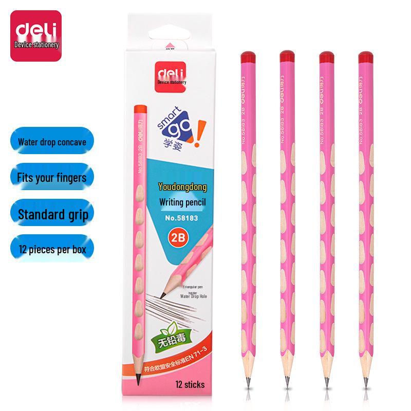 12-Piece Set: Hexagonal Deli 2BHB Cartoon Pencils for Students