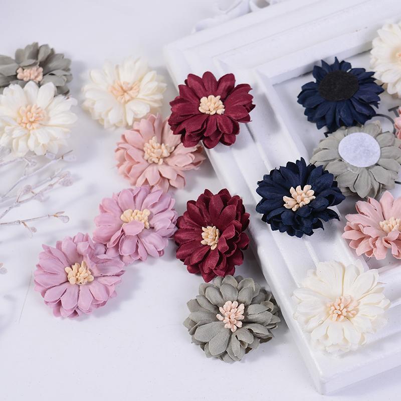 10PcsChrysanthemum Artificial Flowers Head Silk 4cm Fabric Flower For Wedding Decoration DIY Brooches Handmade Craft Accessories