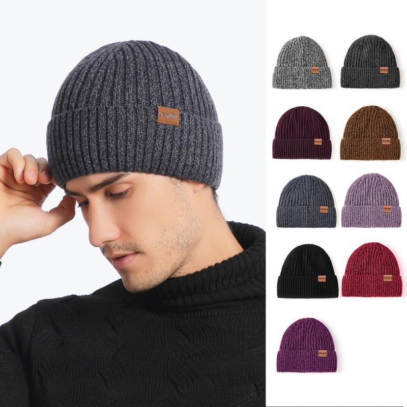 Winter Knit Beanie Men Women Warm Fleece Lined Cold Hat Solid Color Daily Wear