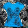 KOSY Women Short Sleeve T-Shirts Fashion Print Round Neck Shirts Summer Gothic Slim Fit Casual Tops Y2K E Girl Streetwear