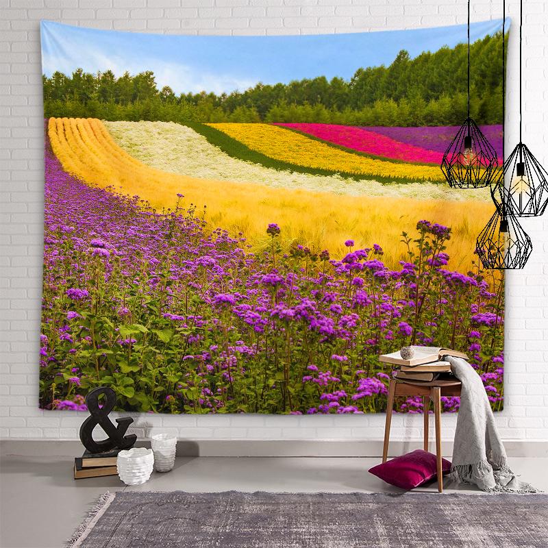 Sunset Flower Field View Tapestry Lotus Lavender Rose Flower Wall Art Tapestry Bedroom Dorm Room Aesthetics Home Decor