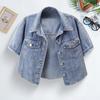 Women's Cropped Denim Jackets Lapel Button Down Trucker Jean Jackets Summer Short Sleeve Casual