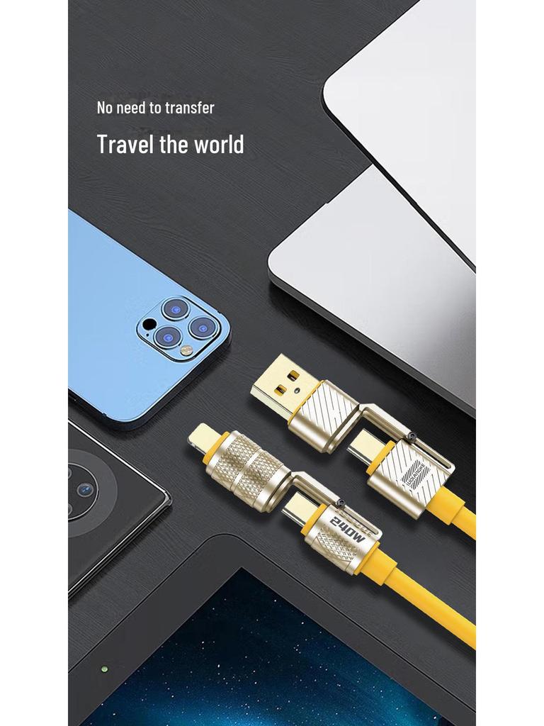 Кабель быстрой зарядки PD 4-в-1 240 Вт для Apple/Huawei, двойной Type-C