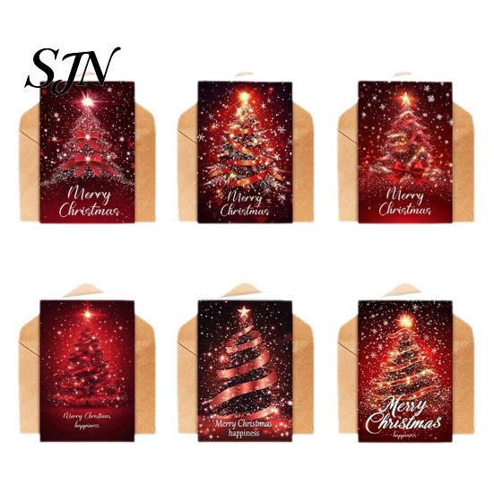 Personalized Holiday Cards for Gifts 6 Pcs Christmas Tree Greeting Cards, Merry Sparkly Festive Gift with Envelopes Winter, Xmas Party Supplies