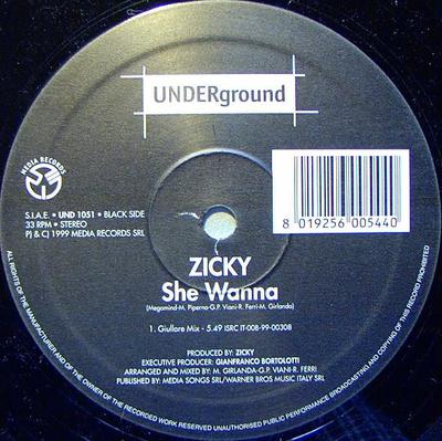 12-дюймовая пластинка ZICKY - She Wanna UND1051 Underground 1999 Италия Танцевальная и Электронная Б/У