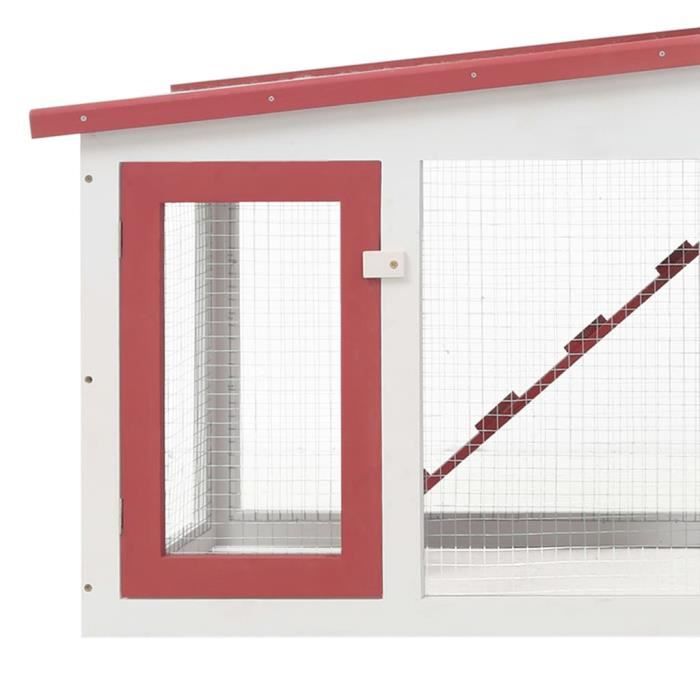 Outdoor Rabbit Hutch - vidaXL - 204x45x85 Cm - Fir Wood - White and Red - 2 Layers