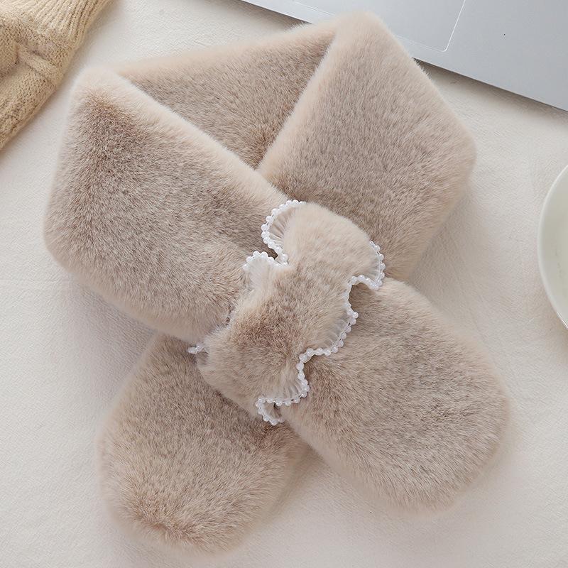 Pearl Scarf Women'S Winter Plush Scarf Rex Rabbit Hair Korean Version Warm Scarf Cross Versatile Girl Scarf