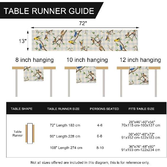 Seliem Spring Birds Tree Branches Table Runner, Buffalo Plaid Check Bluebird Robin Goldfinch Chickadee Home Kitchen Dining Decor, Summer Seasonal