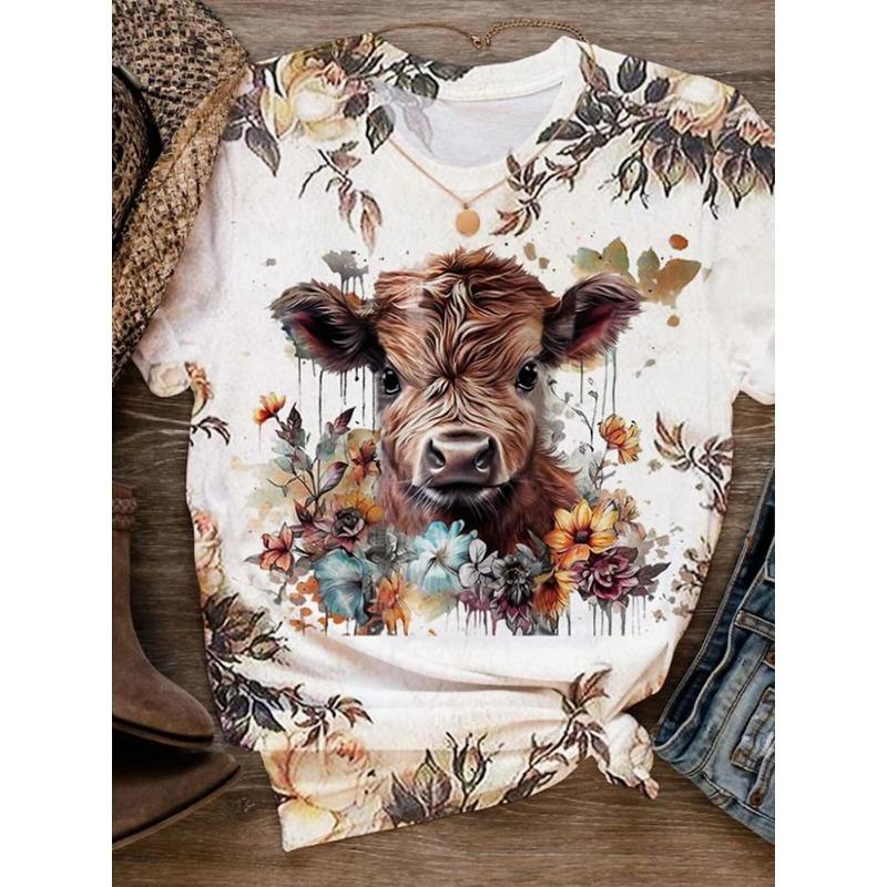 Летние футболки с круглым вырезом, забавным животным принтом и 3D-печатью, модные повседневные женские футболки с коротким рукавом