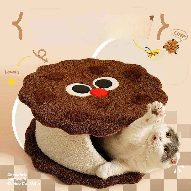 Новое гнездо для кошек Sandwich Biscuit, защита от холода на осень и зиму, закрытый домик для кошек, кровать для кошек, гнездо для домашних животных, товары для питомника