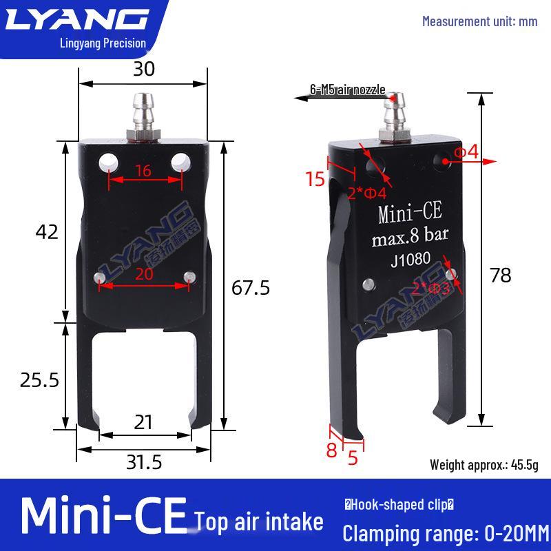 Pneumatic Mini Grippers: A/B/C/E Robot Arm Clamps for Injection Molding (J1060/J1080).