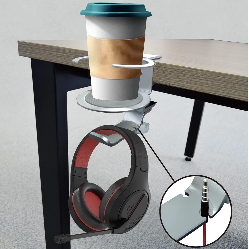 Newseed Seena Aluminum Rotation Multifunctional Headphone Hanger Silver with Drink Holder 360° SE-E02A3601-SV